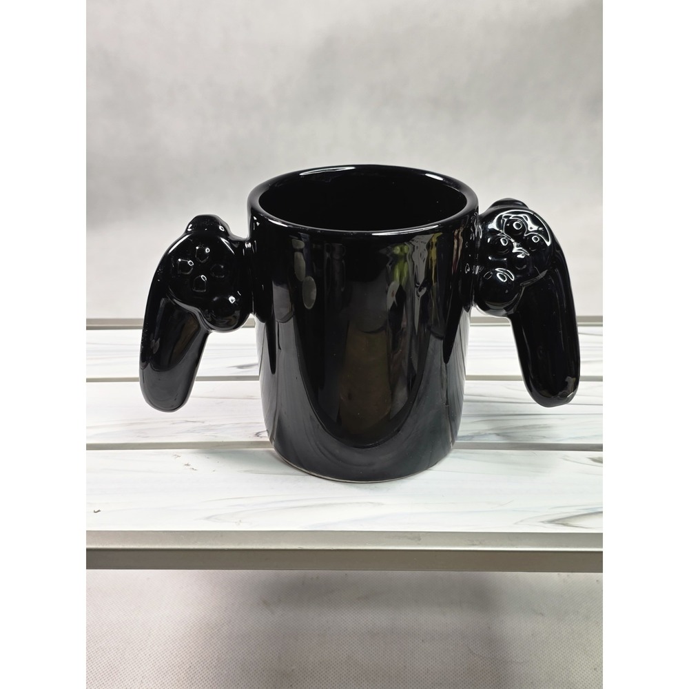Big Mouth Mug Cup Black Gamer PlayStation Game Over Two Handed Controller Coffee